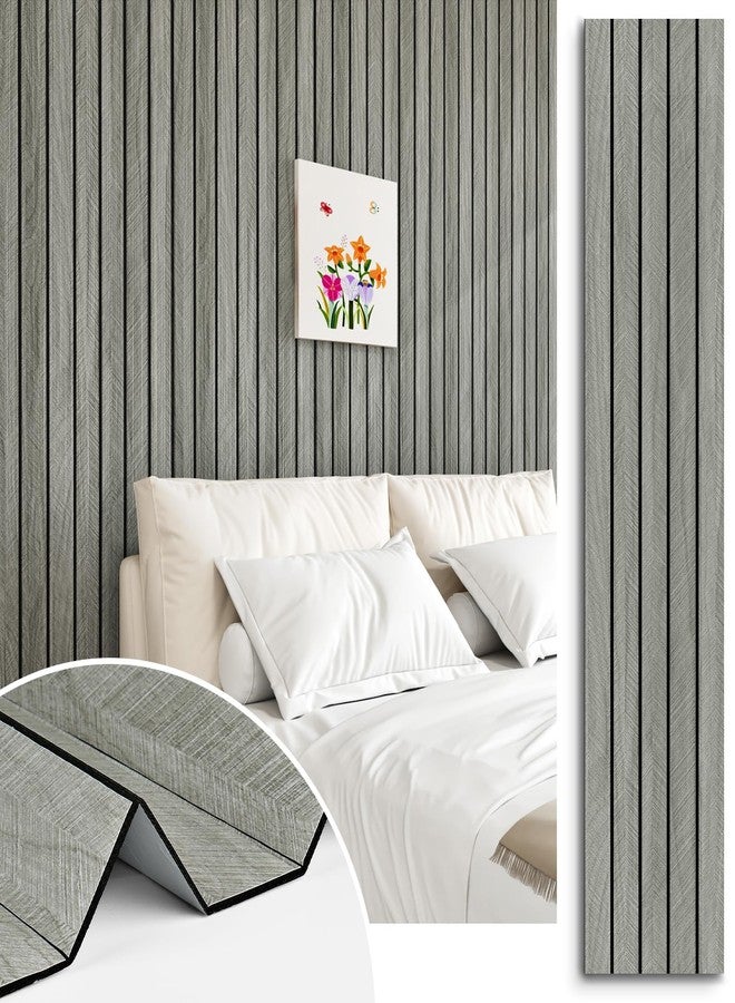 STICKEEP Grey Wood Wall Slat Panels Peel and Stick 3D Fluted Wood Panels for Interior Wall Decor 120" x 12" Self Adhesive Acoustic Wooden Paneling for Bedroom Living Room TV Backgroud Kitchen - Image 1